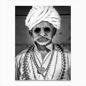 Black And White Portrait Of An Indian Man 1 Canvas Print