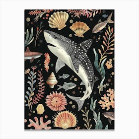 Whale Shark Seascape Black Background Illustration 2 Canvas Print