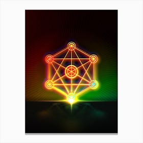 Neon Geometric Glyph in Watermelon Green and Red on Black n.0192 Canvas Print