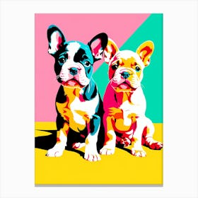 Bull Dog Pups, This Contemporary art brings POP Art and Flat Vector Art Together, Colorful Art, Animal Art, Home Decor, Kids Room Decor, Puppy Bank - 158th Canvas Print