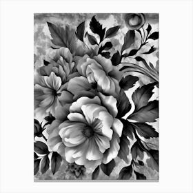 black and white flowers peony dark Canvas Print