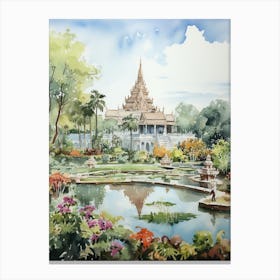 Suan Nong Nooch Garden Thailand Watercolour 6 Canvas Print