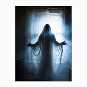 Ghostly Apparition Shrouded In Ethereal Veil Representing Religious Blindness Man Trapped In A Curt (3) Canvas Print