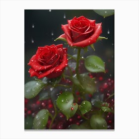 Red Roses At Rainy With Water Droplets Vertical Composition 5 Canvas Print