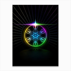Neon Geometric Glyph in Candy Blue and Pink with Rainbow Sparkle on Black n.0107 Canvas Print