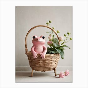 Cute Pink Frog In A Floral Basket (18) Canvas Print