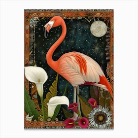 Greater Flamingo And Calla Lily Boho Print 4 Canvas Print