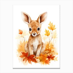 Kangaroo Watercolour In Autumn Colours 3 Canvas Print