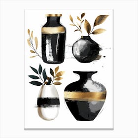 Black And Gold Vases Canvas Print