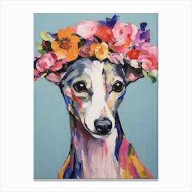Whippet Portrait With A Flower Crown, Matisse Painting Style 1 Canvas Print