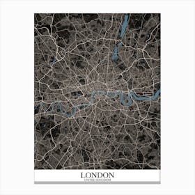 London Black Blue Map Canvas Print