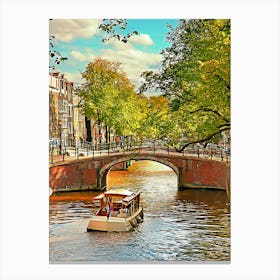 Netherlands, Canal In Amsterdam Canvas Print