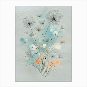 The Dance of Dandelions: A Ballet of Seeds in a Soft Blue Sky Canvas Print