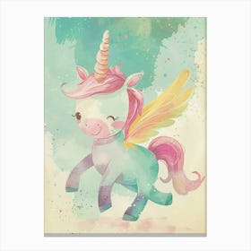 Storybook Style Unicorn With Wings Pastel 2 Canvas Print