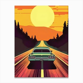 Car On The Road At Sunset Canvas Print