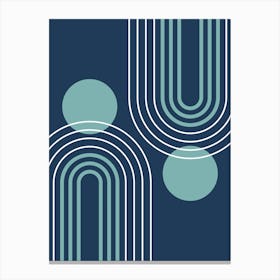 Mid Century Modern Geometric B27 In Navy Blue And Turquoise (Rainbow And Sun Abstract) 01 Canvas Print