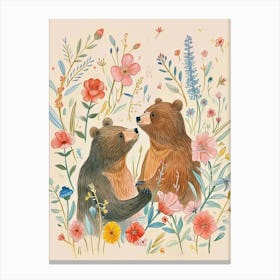 Folksy Floral Animal Drawing Bear 9 Canvas Print
