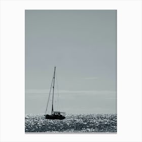 Ship Boat Sea Water Sky Black And White Monochrome Photo Photography Vertical Bedroom Living Room Canvas Print