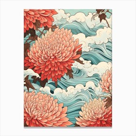 Great Wave With Dahlia Flower Drawing In The Style Of Ukiyo E 1 Canvas Print
