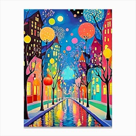 Night On The Canal Canvas Print