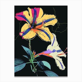 Neon Flowers On Black Petunia 4 Canvas Print