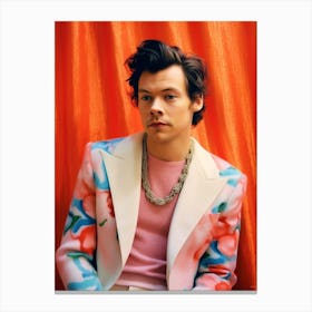 Harry Styles Portrait Red And Pink 5 Canvas Print