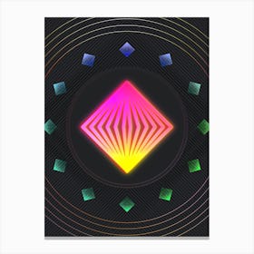 Neon Geometric Glyph in Pink and Yellow Circle Array on Black n.0400 Canvas Print