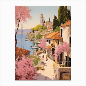 Fethiye Turkey 2 Vintage Pink Travel Illustration Canvas Print