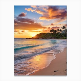 Galley Bay Beach Antigua With The Sun Setting Behind 1 Canvas Print