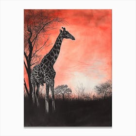 Red Silhouette Giraffe 4 Canvas Print