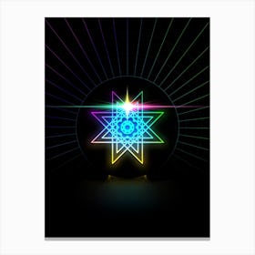 Neon Geometric Glyph in Candy Blue and Pink with Rainbow Sparkle on Black n.0334 Canvas Print