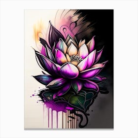 Lotus Flower In Garden Graffiti 1 Canvas Print