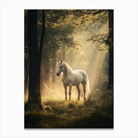 White Horse In The Forest. Generated AI. Art Print 6 Canvas Print