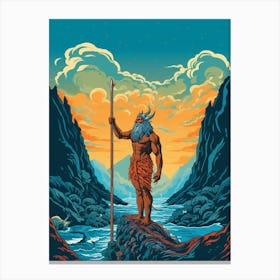  A Retro Poster Of Poseidon Holding A Trident 1 Canvas Print