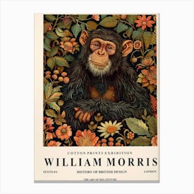 Monkey art print, William Morris print, Animal poster, Floral wall art Canvas Print