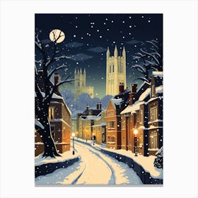 Winter Travel Night Illustration Oxford United Kingdom 1 Canvas Print