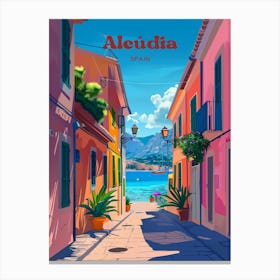 Alcudia Spain Island Digital Travel Illustration Canvas Print