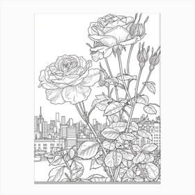 Rose Cityscape Line Drawing 1 Canvas Print