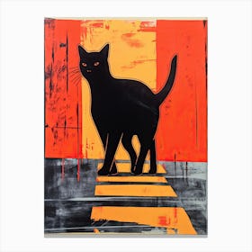 Black Cat, Woodblock Animal  Drawing 6 Canvas Print