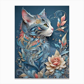 Cat With Flowers Canvas Print