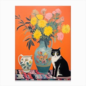 Carnation Flower Vase And A Cat, A Painting In The Style Of Matisse 1 Canvas Print