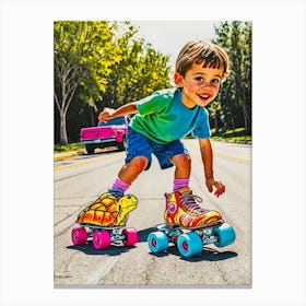 Little Boy On Skateboard Canvas Print