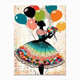 Vintage Party Girl With Balloons Canvas Print