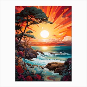 Coral Beach Australia At Sunset, Vibrant Painting 13 Canvas Print