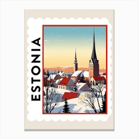 Retro Winter Stamp Poster Tallinn Estonia 3 Canvas Print