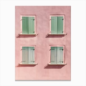 Pink Wall With Green Shutters 2 Canvas Print