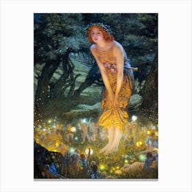 Midsummer Eve 1908 by Edward Robert Hughes - Magical Fairy Circle With Lights, Pagan Witchy Famous Vintage Fairytale Canvas Print