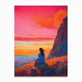 Sunset With A Girl Canvas Print