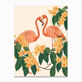 Andean Flamingo And Bougainvillea Minimalist Illustration 1 Canvas Print