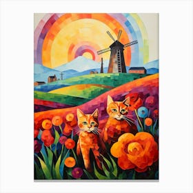 Ginger Cats With A Medieval Windmill Background Canvas Print